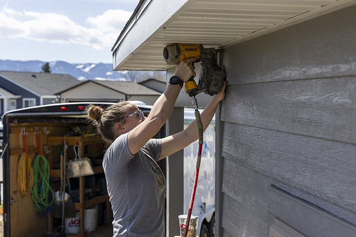 Construction Tech program at Northern Wyoming Community College District Construction Tech student putting up siding for Sheridan College program with Habitat for Humanity