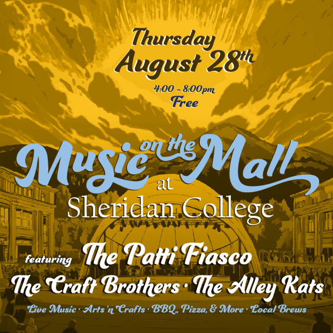 Music on the Mall graphic showing mountains and the tent.